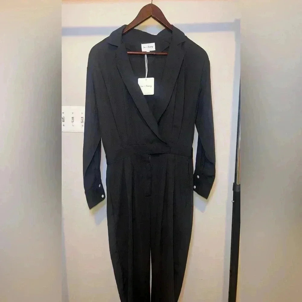 NWT‎ ASOS Love & Harmony Solid Woven Long Sleeve Black Jumpsuit in Size S - Picture 2 of 9